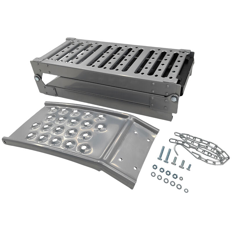 2-In-1 Multi-Use Foldable Steel Car Ramp Grey Sturdy For Loading Or Elevation PEDAL-001 - Machter