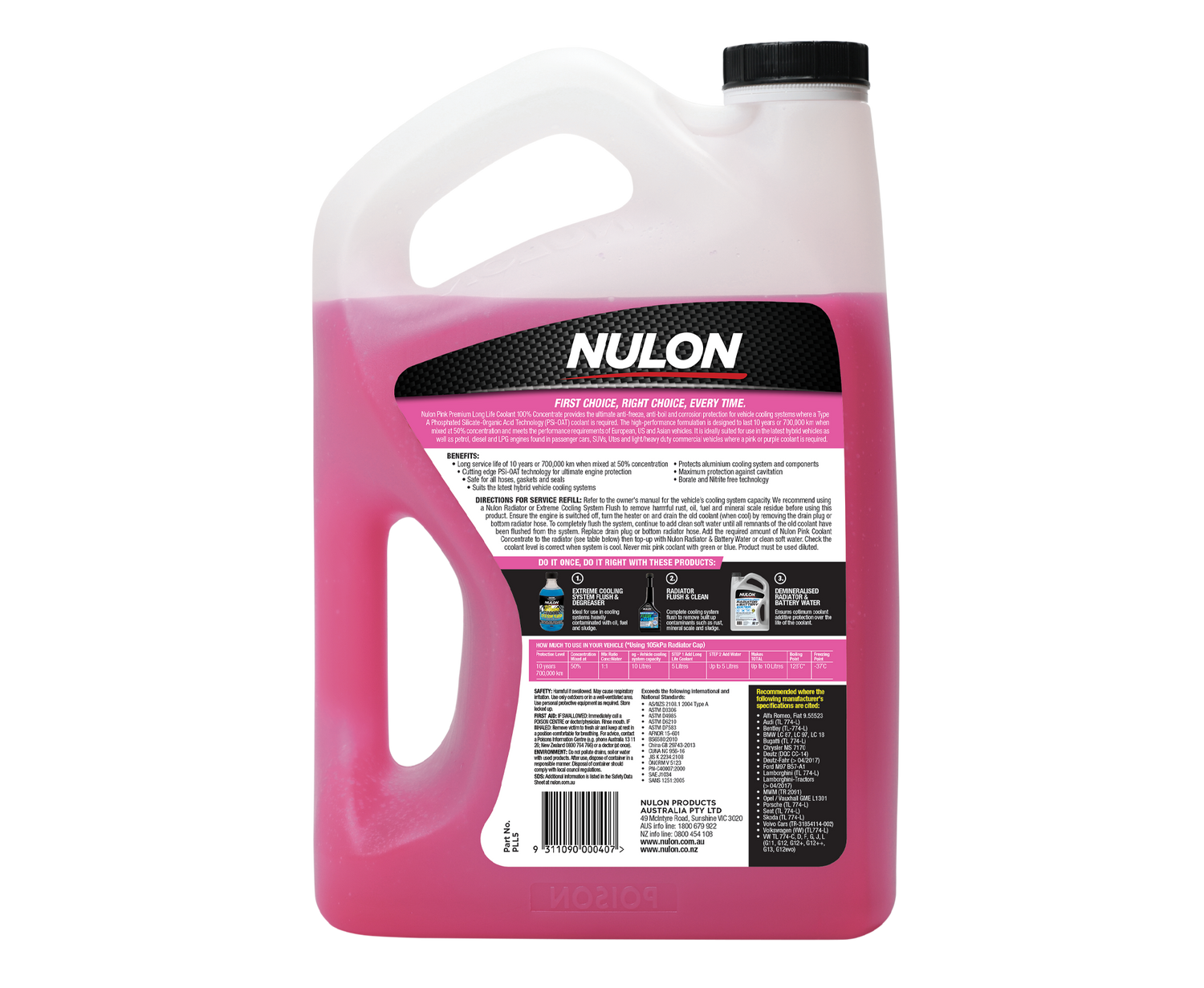 Pink Premium Long Life Coolant 100% Concentrate - Nulon