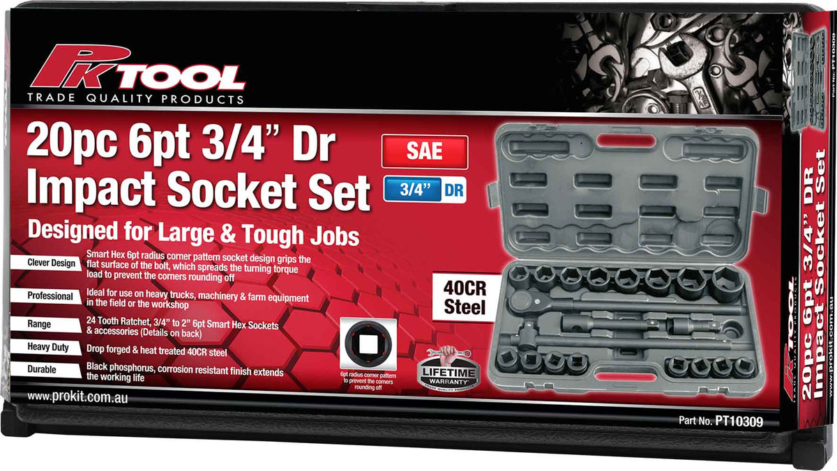 20 Pieces 6 Point Impact Socket Set - PKTool