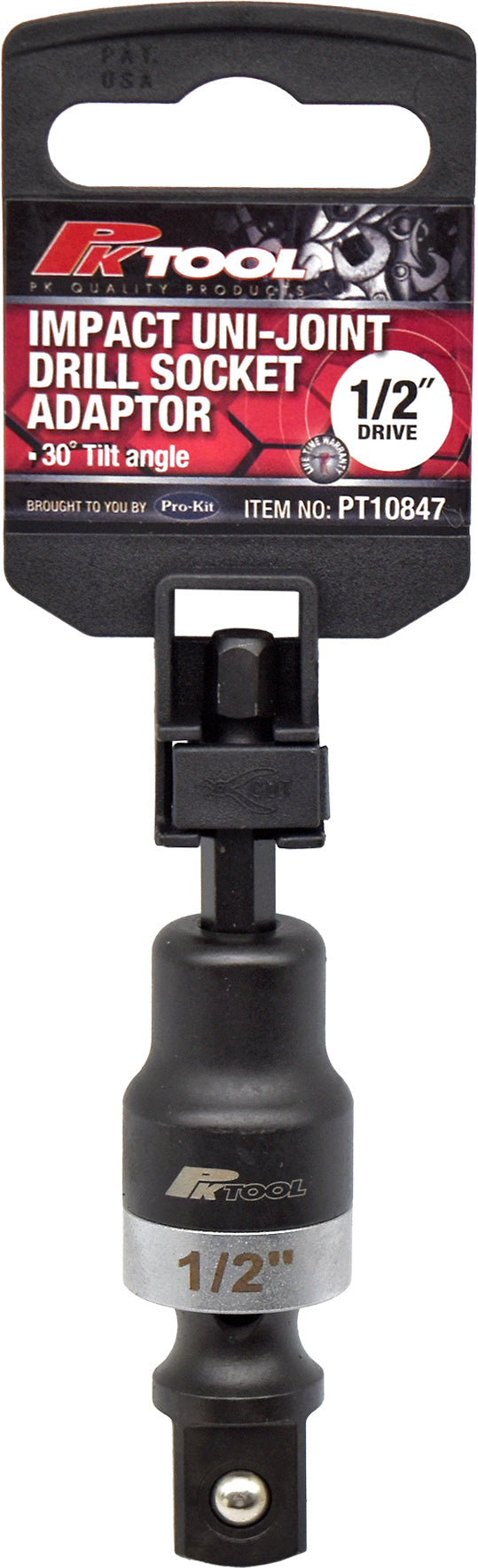 Socket/Drill Adaptor Set Impact 1/2” Dr, 1/4" Hex DR, 30deg Tilt 70mm & Torque Ring - PKTool