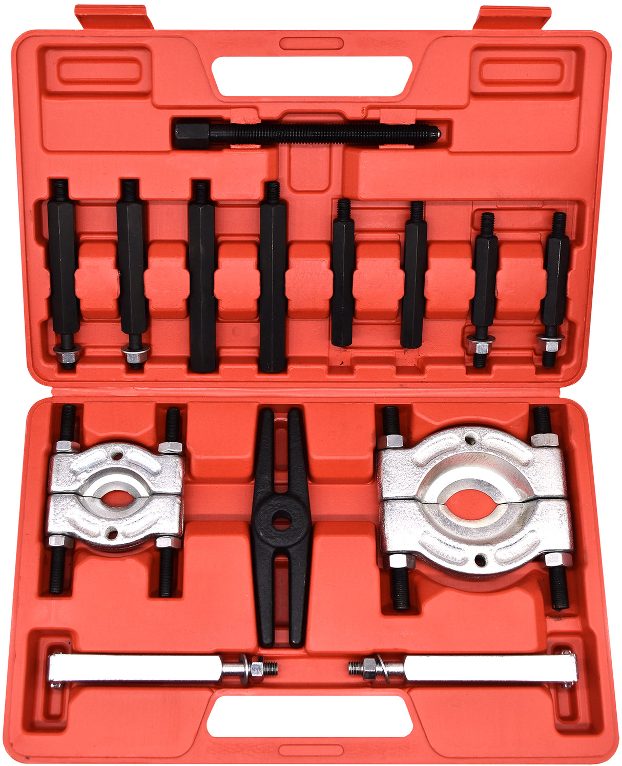 Bearing Separator Kit 14pc 30 to 50mm Small & 50 to 75mm Medium Separators, Four Bolt Lengths & Two Puller Arms - PKTool