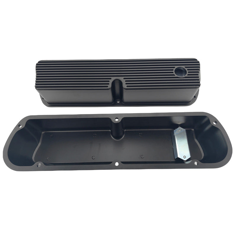 Black Ribbed Aluminum Valve Covers Tall With Hole Fit For Ford SB Windsor 289 302 351 RCM-FD001 - Machter