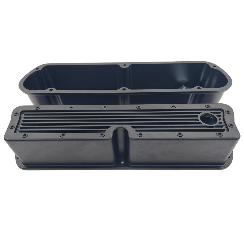Black Ribbed Aluminum Valve Covers Tall With Hole Fit For Ford SB Windsor 289 302 351 RCM-FD001 - Machter