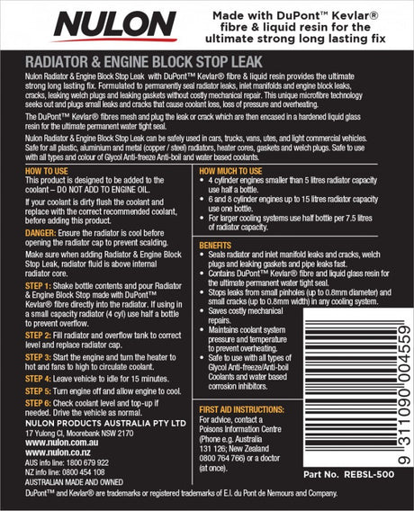 Radiator & Engine Block Stop Leak 500mL - Nulon