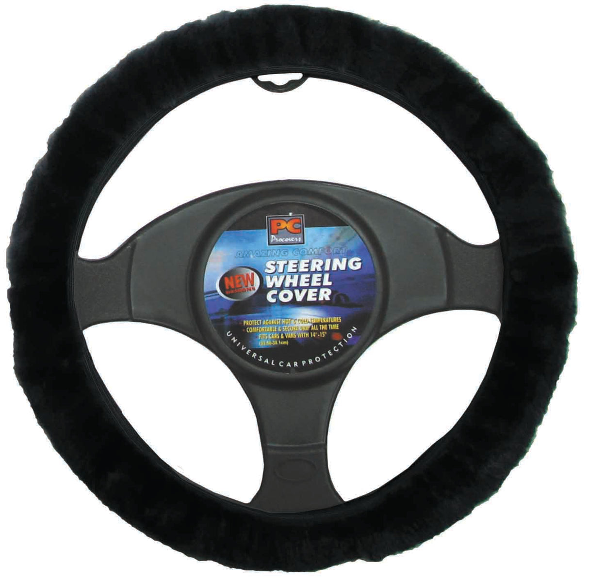 Steering Wheel Cover 38cm Sheep Skin Black - PC Procovers