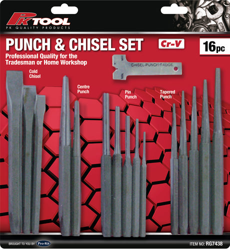 16 Pieces Punch, Chisel Set With Chisel/Punch Edge - PKTool