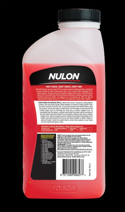 Red Premium Long Life Coolant 100% Concentrate - Nulon