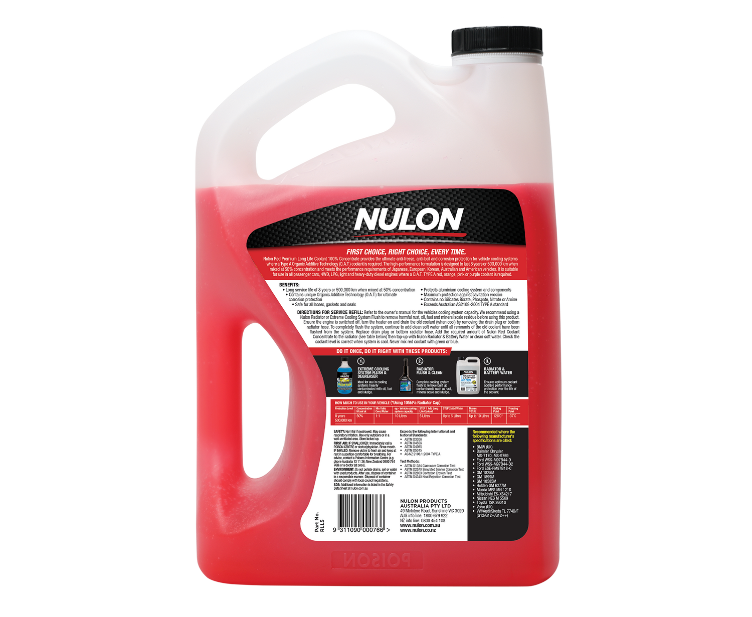 Red Premium Long Life Coolant 100% Concentrate - Nulon