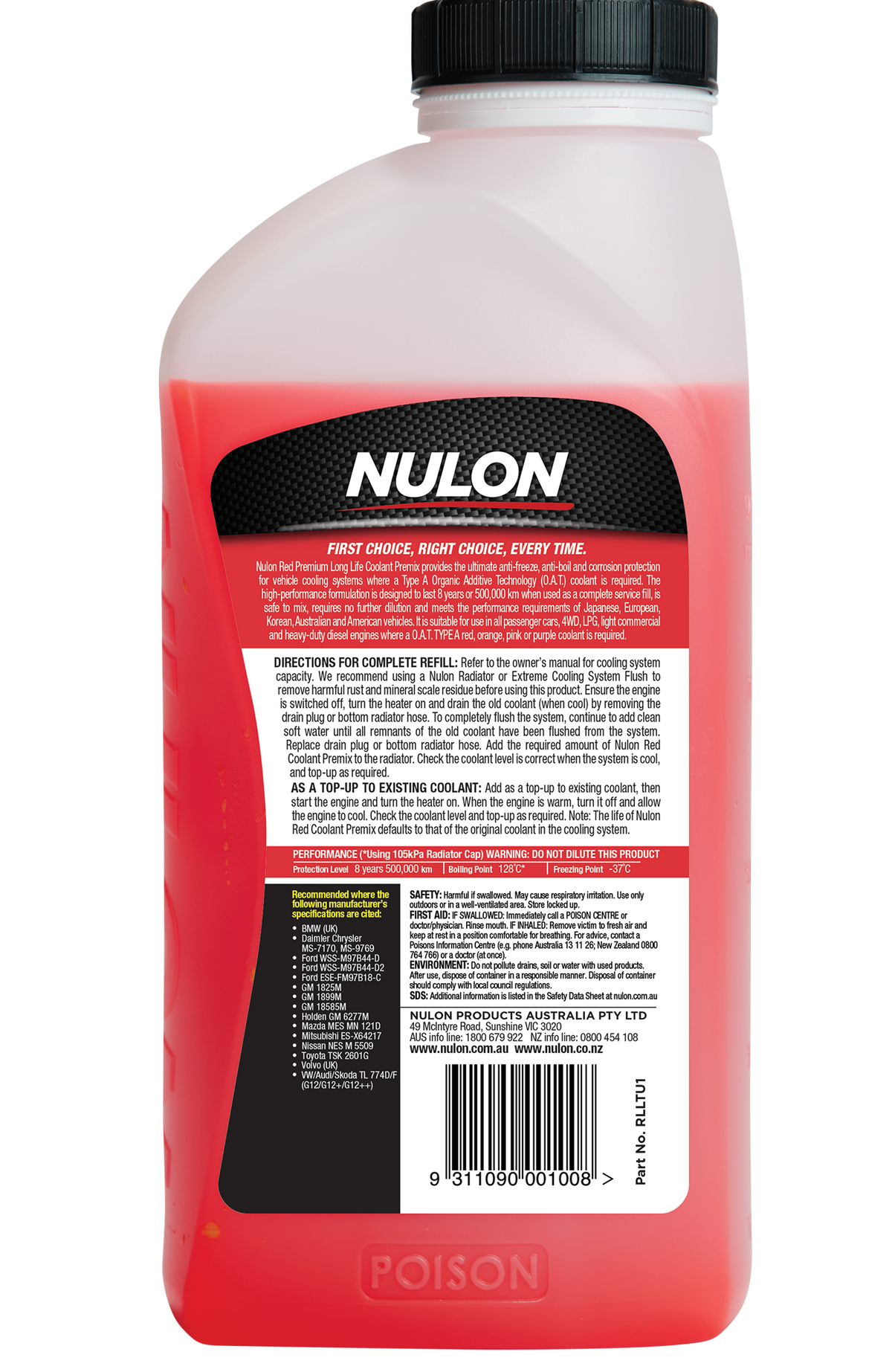 Red Premium Long Life Coolant Premix - Nulon