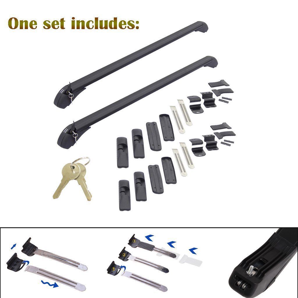 One Pair Roof Rack Cross Bars Suv Sedan Luggage Carrier Rain Grooves Black RRCB-006 - Machter