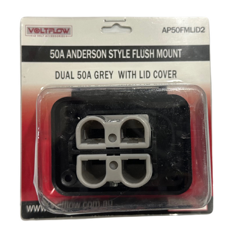 50A Anderson Style Flush Mount Dual 50A Grey with LID Cover - VoltFlow