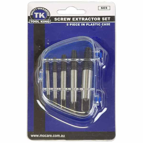 Screw Extractor Set 5 Piece In Plastic Case - Tool King | Universal Auto Spares