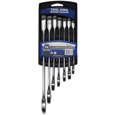 Flexible Ratchet Spanner Set Combination 7 Piece Metric - Tool King
