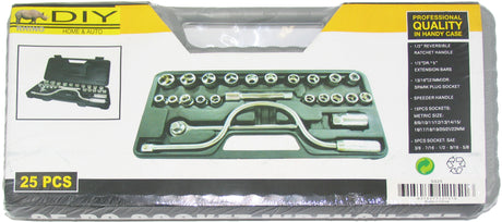 Socket Set 1/2" Drive 25 Piece Metric 6-16mm & SAE 3/8-7/8" - Tool King | Universal Auto Spares