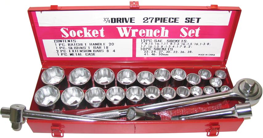 Socket Set 3/4" Drive 27 Piece Metric & SAE - Tool King