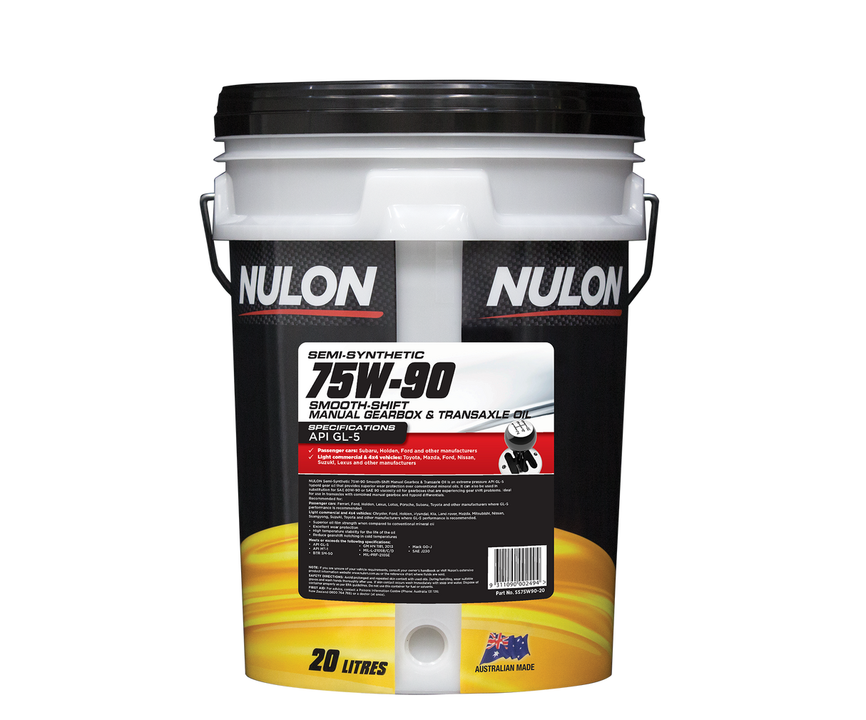 Semi Synthetic 75W-90 Smooth Shift Manual Gearbox & Transaxle Oil - Nulon 20L