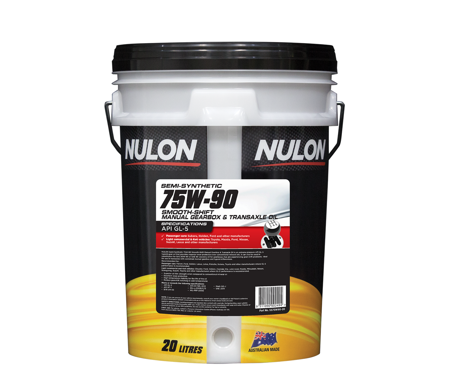 Semi Synthetic 75W-90 Smooth Shift Manual Gearbox & Transaxle Oil - Nulon 20L