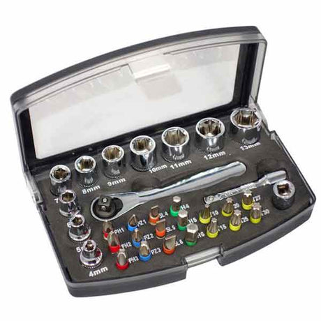 Mini Socket & Bit Set 31 Piece With Carry Case 1/4" Drive - Tool King | Universal Auto Spares