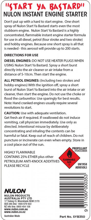 Start Ya Bastard Instant Engine Starter - Nulon