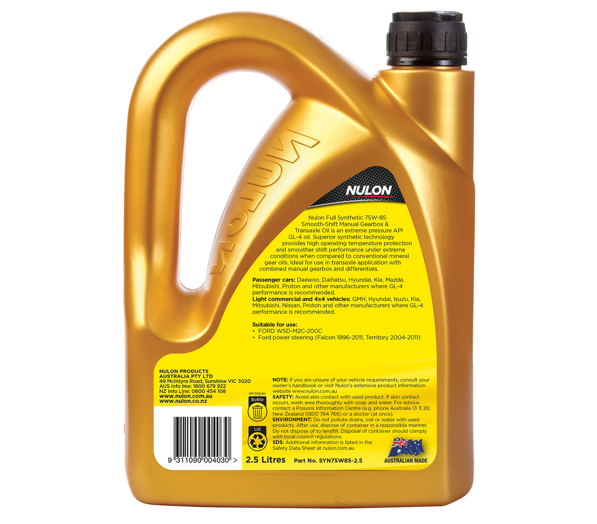 Full Synthetic 75W-85 Manual Gearbox and Transaxle Oil - Nulon