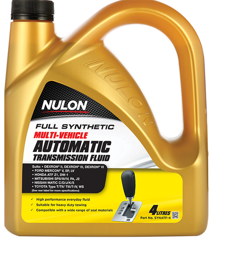 Full Synthetic Multi Vehicle Automatic Transmission Fluid - Nulon 4L