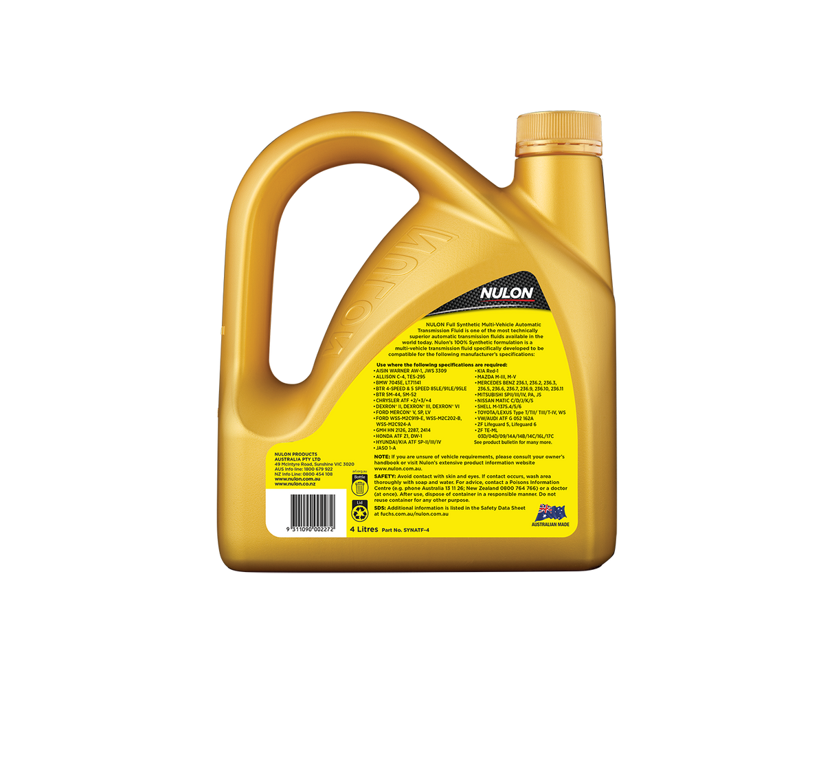 Full Synthetic Multi Vehicle Automatic Transmission Fluid - Nulon