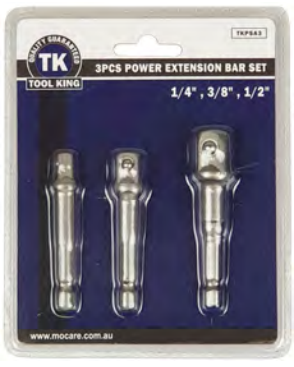 3 Piece Power Socket Screwdriver Adaptor Set Chrome Vanadium - Tool King | Universal Auto Spares