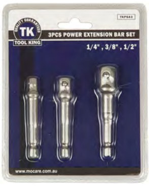 3 Piece Power Socket Screwdriver Adaptor Set Chrome Vanadium - Tool King