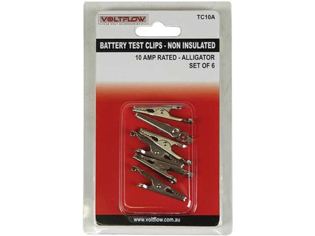 Testing/Alligator Clips 10 AMP Non-insulated 6 Pieces - VoltFlow | Universal Auto Spares