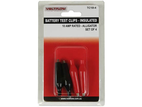 Testing/Alligator Clips 10 AMP Insulated 4 Pieces - VoltFlow | Universal Auto Spares