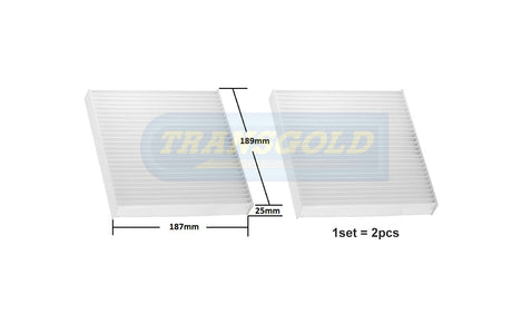 Cabin Filter Fits BMW X3 09/10 On, X4 2014 On (2pcs, Set) WACF0189 TCF340 - Transgold | Universal Auto Spares