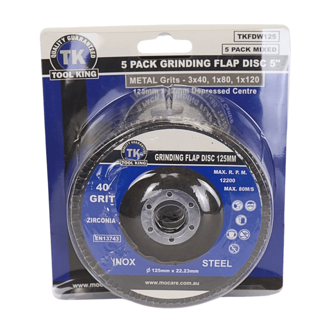 Flap Disc 125mm 5" (40/80/120G) Pack of 5 TKFDW125 - Tool King | Universal Auto Spares