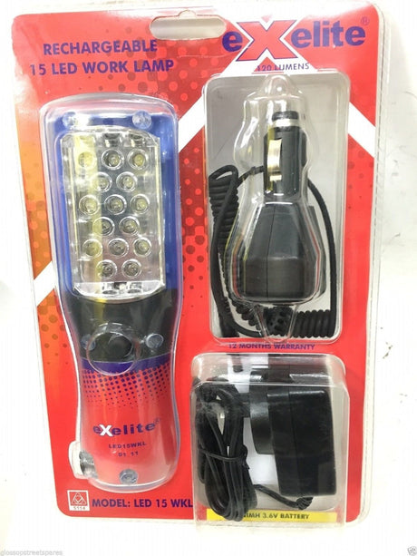 Rechargeable 15 Led Worklight 120 Lumens 3.6V TOE-15WKL - Exelite | Universal Auto Spares