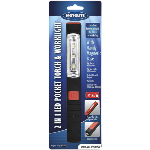 2 In 1 Led Pocket Torch & Work Light 3W 160 Lumens - Motolite