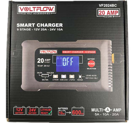Smart Battery Charger 9 Stage 12/24V 20/10A - VOLTFLOW | Universal Auto Spares