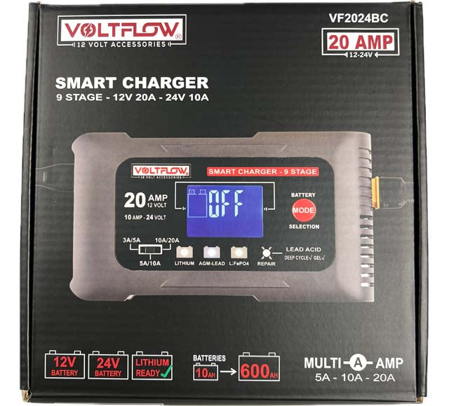 Smart Battery Charger 9 Stage 12/24V 20/10A - VOLTFLOW