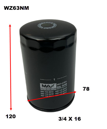Oil Filter Z63 Fits Audi/BMW/Ford/Porsche/VW WZ63NM - Wesfil