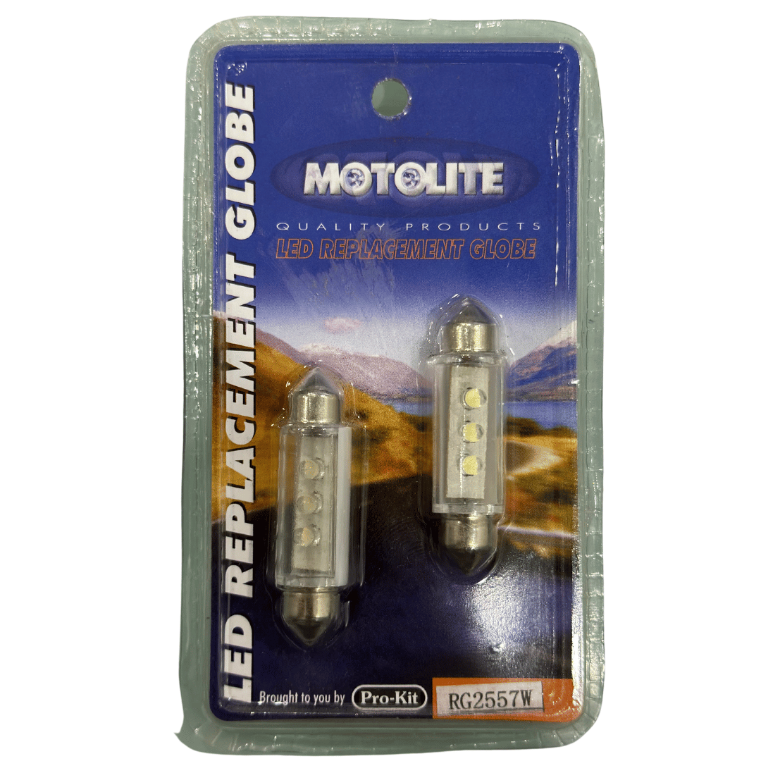 White LED Replacement Interior Light Globe 270 12V 10mm x 41mm SV 8.5-8 - Motolite