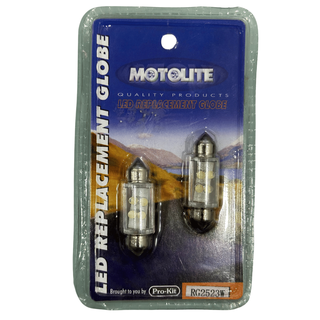 White LED Replacement Interior Light Globe 264 12V 10mm x 36mm SV 8.5-8 - Motolite