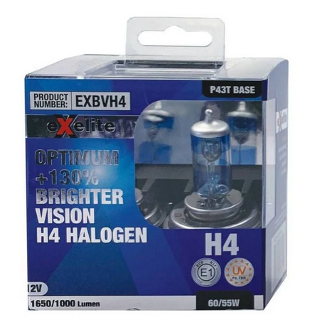 Headlight Globes H4 Halogen P43T 12V 60/55W - Exelite | Universal Auto Spares