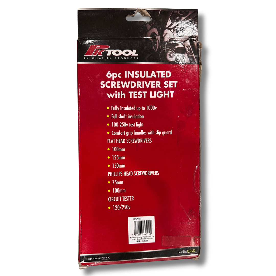 6 Piece Insulated Screwdriver Set with Test Light - PKTool | Universal Auto Spares