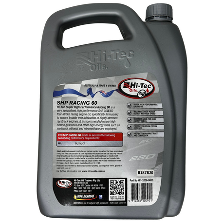 SHP RACING 60 Super High Performance Engine Oil 5L - Hi-Tec Oils