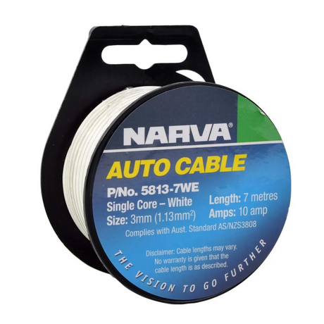 10A 3mm White Single Core Cable (7m) - Narva | Universal Auto Spares