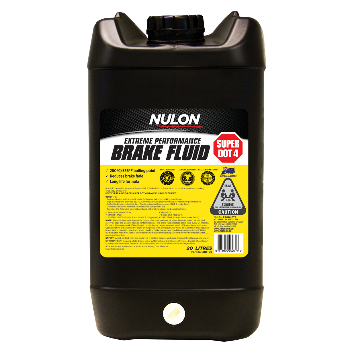 Xtreme Performance Brake Fluid Super DOT 4 - Nulon 20L