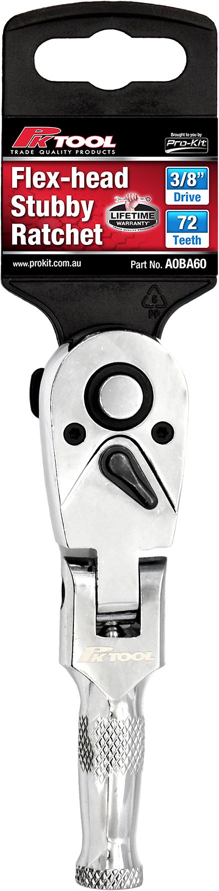 3/8" Dr Flex-head Stubby Ratchet 10mm - PKTool