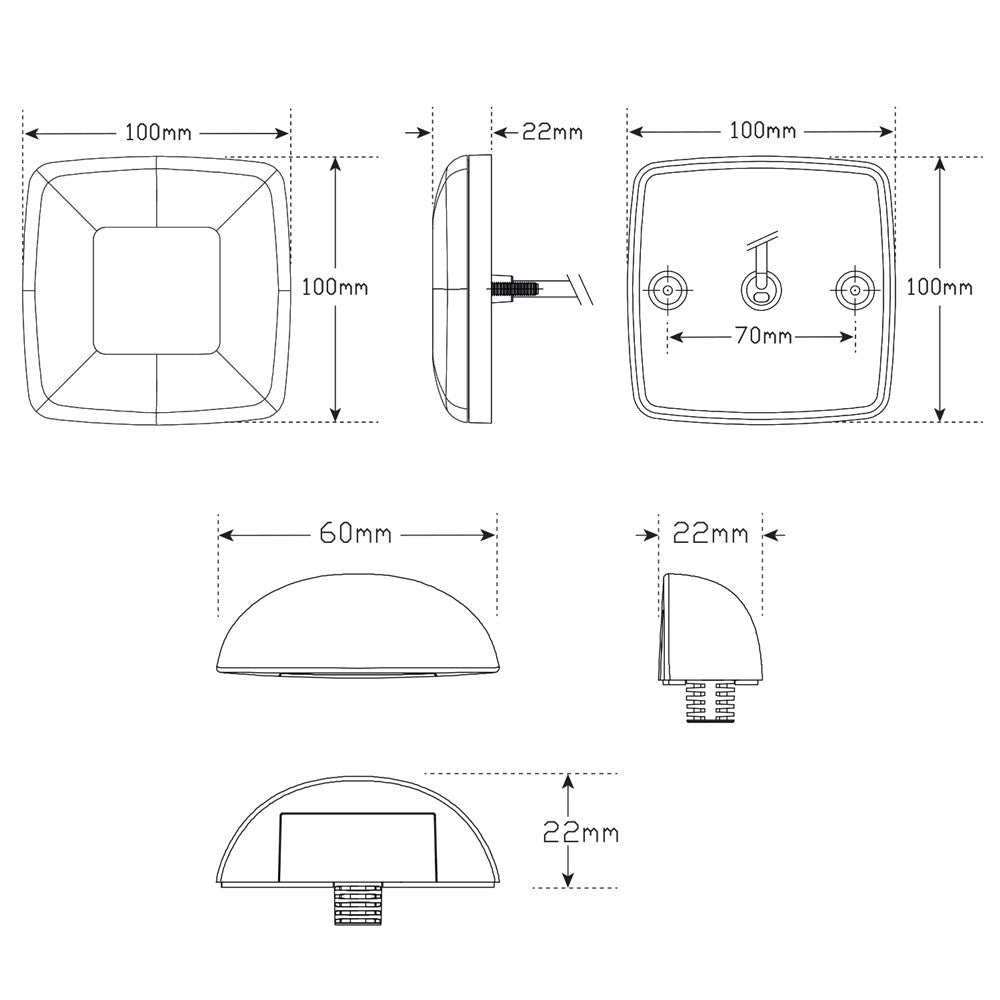 5M Small Square LED Trailer Lamp Kit Reflex Reflector & Licence Plate Lamp Stop/Tail/Indicator - LED AutoLamps