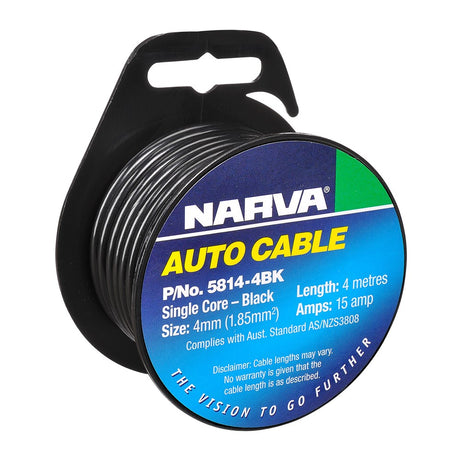 Single Core Cable 4mm 15A 4M Black - Narva | Universal Auto Spares