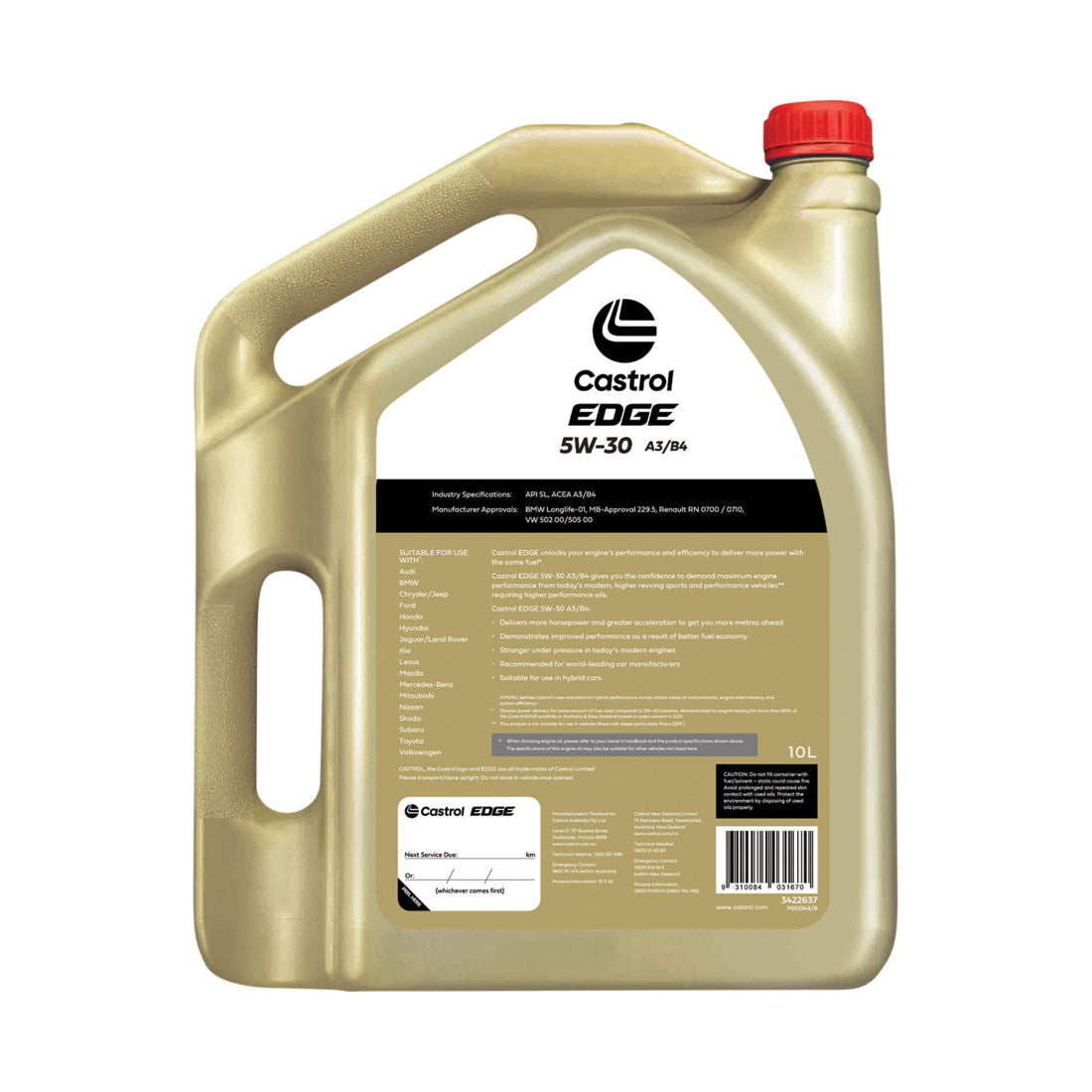 EDGE 5W - 30 A3/B4 10L - Castrol - Full Synthetic Engine Oil - Castrol