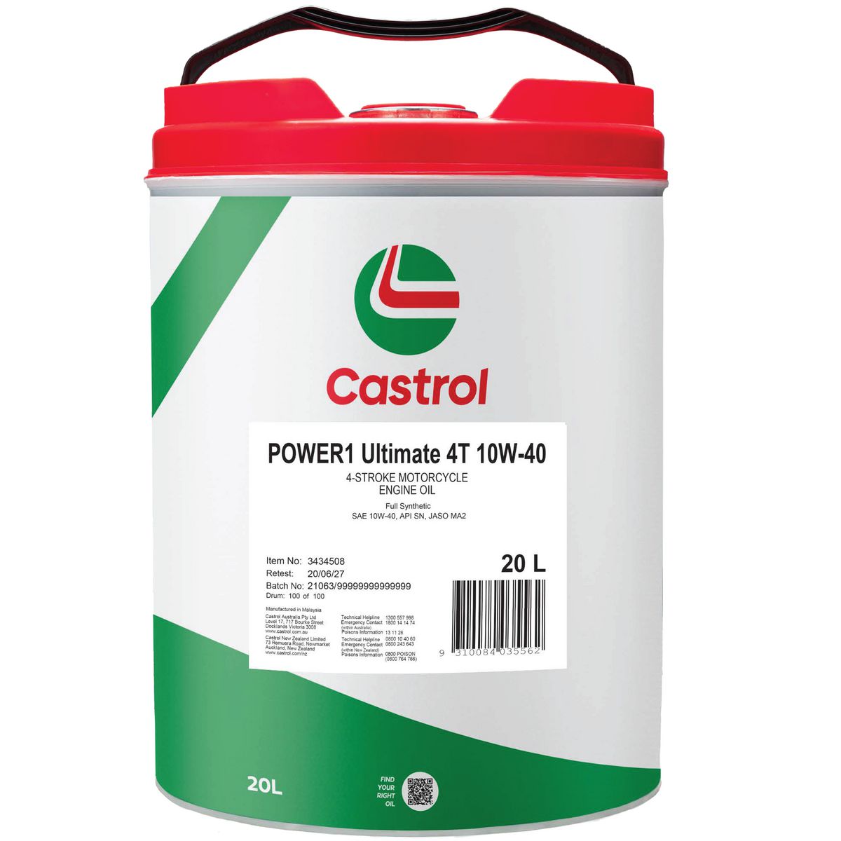 POWER1 Ultimate 4T 10W - 40 20L - Castrol - Motorcycle Oils - Castrol