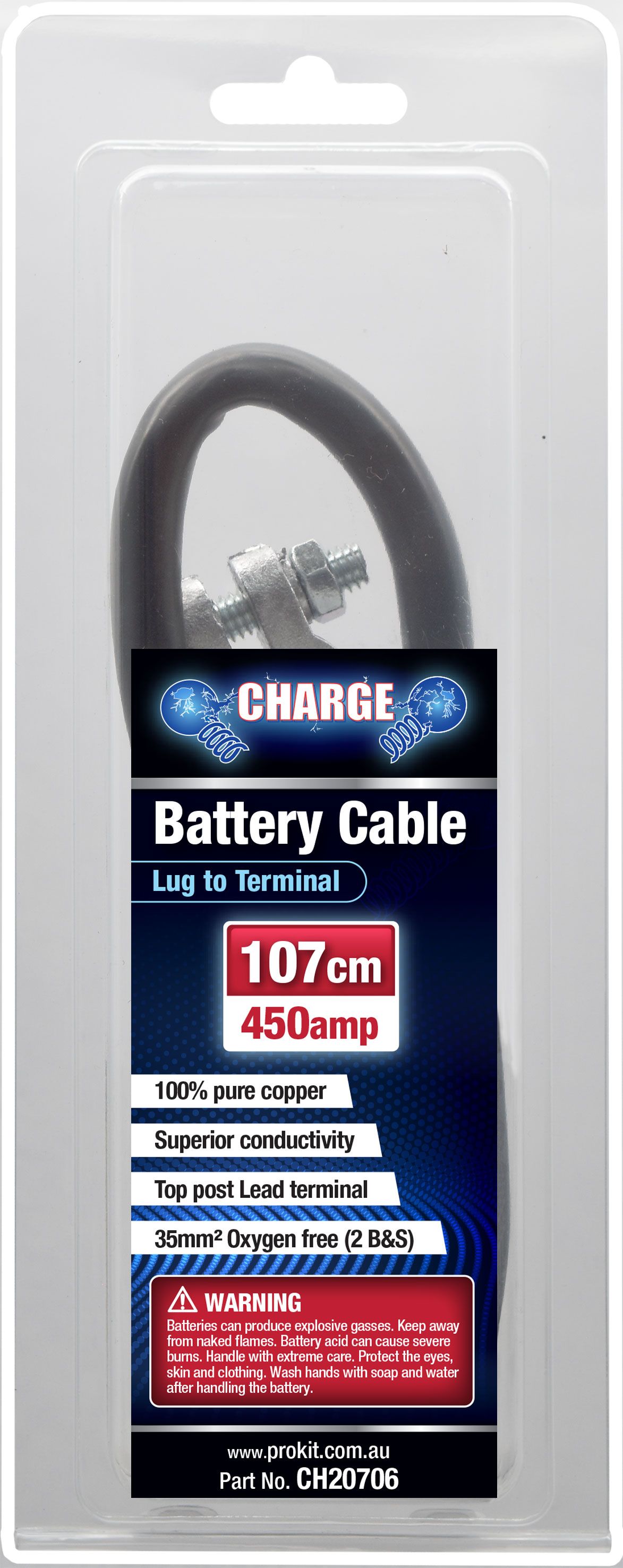 Battery Cable 30-127cm 600AMP Pure Copper - Charge 107 cm